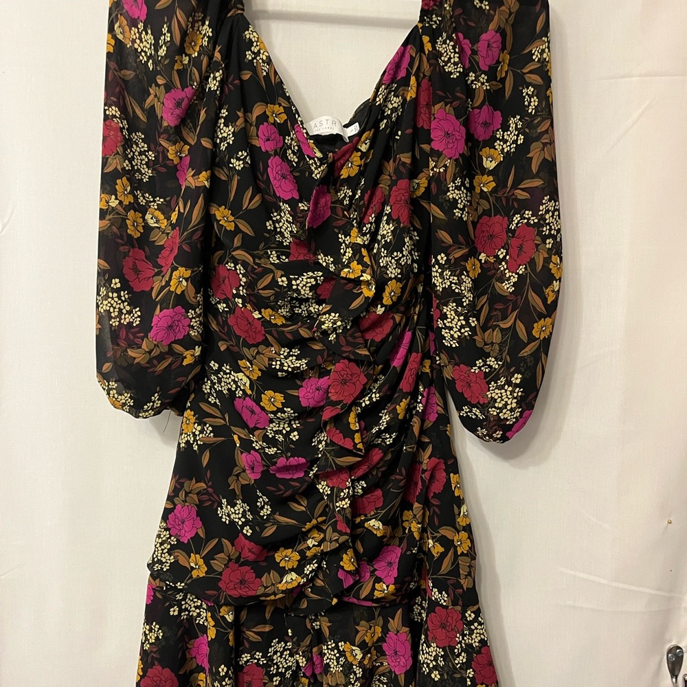 Astr Floral Black Dress with Pink and Gold Blooms
